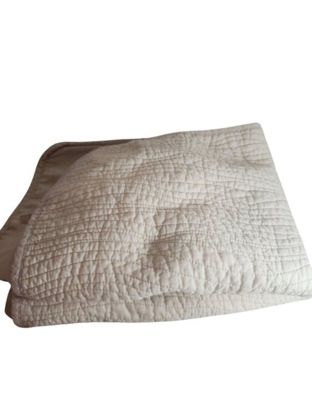 Max Studio Home Beige Quilted‎ Pillow Sham Cotton Tie Back Neutral 24x16